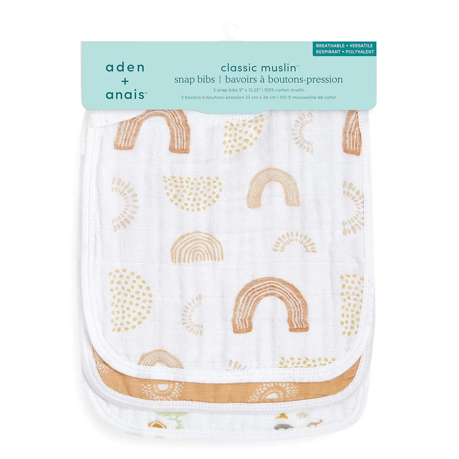 aden   anais 100% Cotton Muslin Snap Bib ?C Super Absorbent, Soft 3-Layer Baby Bib for Boys & Girls with Adjustable Snap-Closure for Teething, Eating, Drooling, 3-Pack, Keep Rising