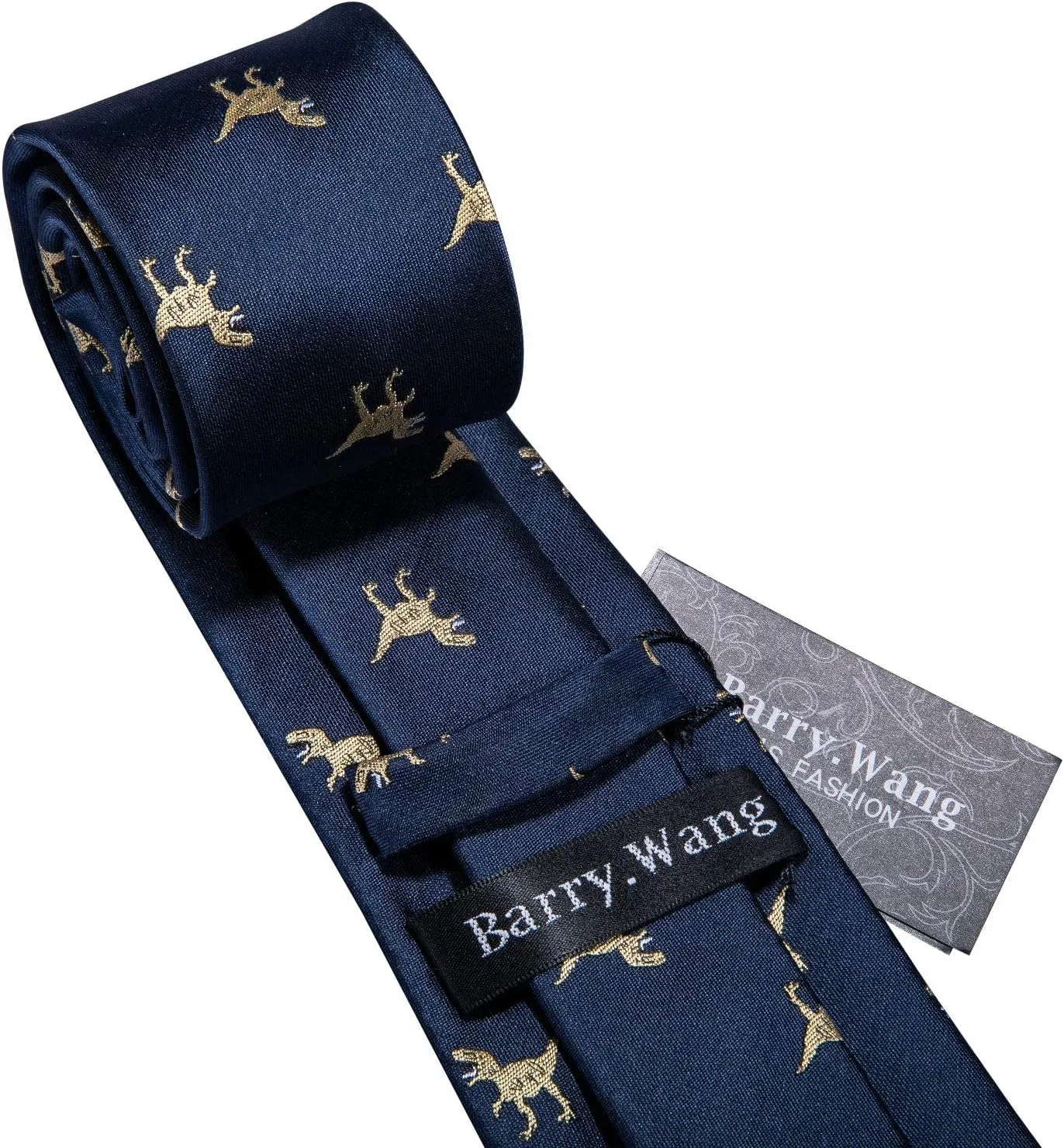 Barry.Wang Fun Animal Ties for Men Designer Handkerchief Cufflink WOVEN Casual Necktie Set Festival