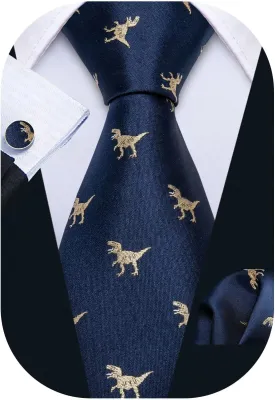Barry.Wang Fun Animal Ties for Men Designer Handkerchief Cufflink WOVEN Casual Necktie Set Festival