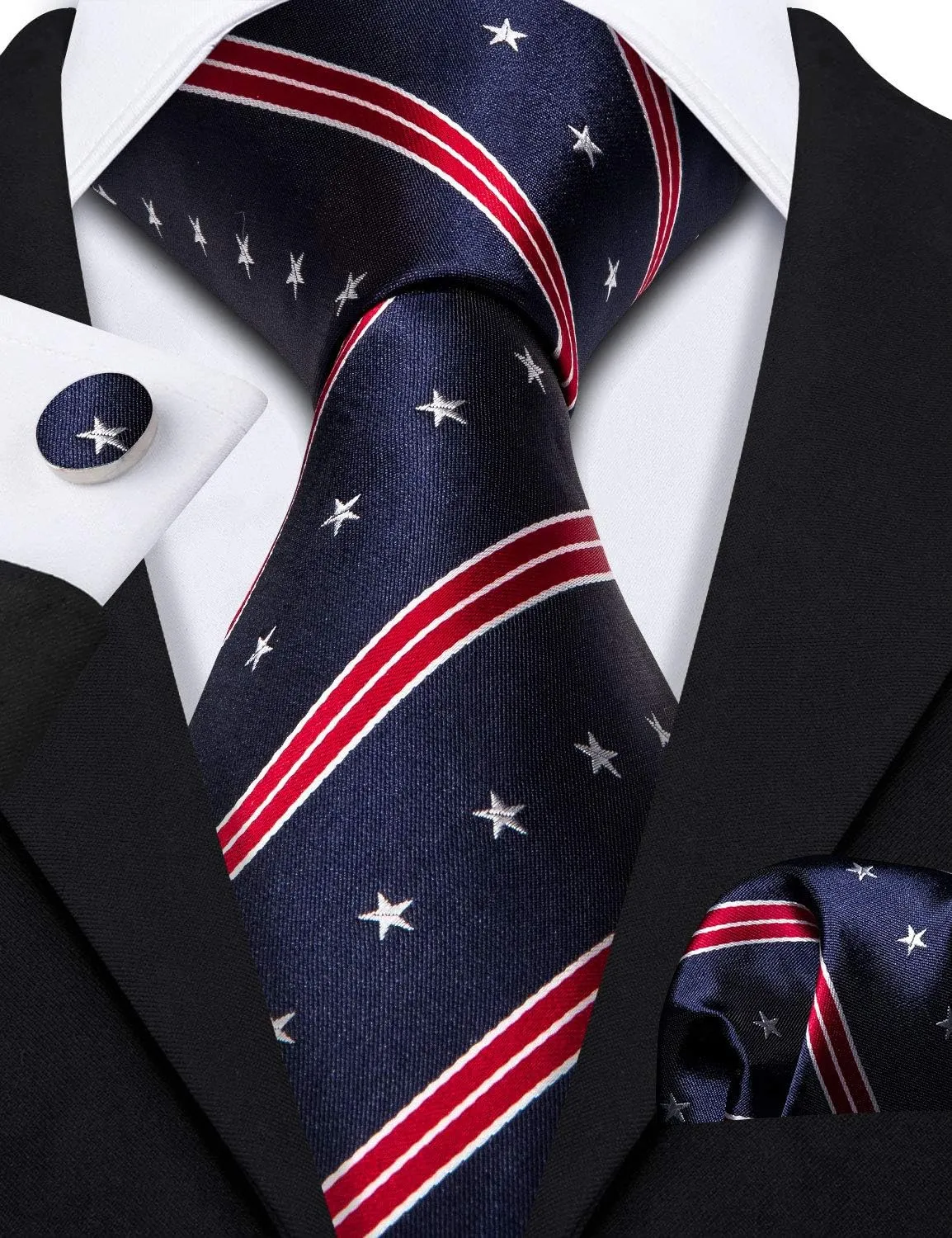 Barry.Wang Fun Animal Ties for Men Designer Handkerchief Cufflink WOVEN Casual Necktie Set Festival