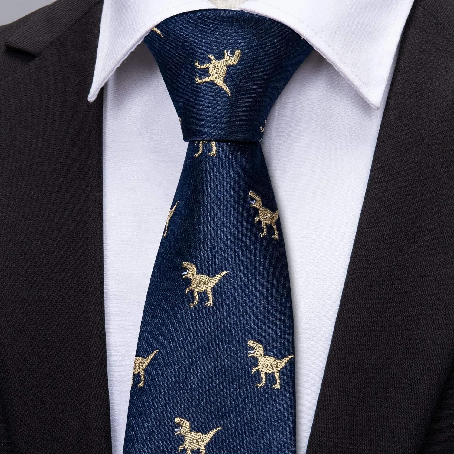 Barry.Wang Fun Animal Ties for Men Designer Handkerchief Cufflink WOVEN Casual Necktie Set Festival