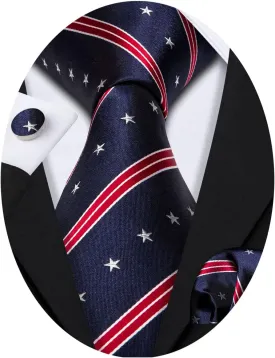 Barry.Wang Fun Animal Ties for Men Designer Handkerchief Cufflink WOVEN Casual Necktie Set Festival