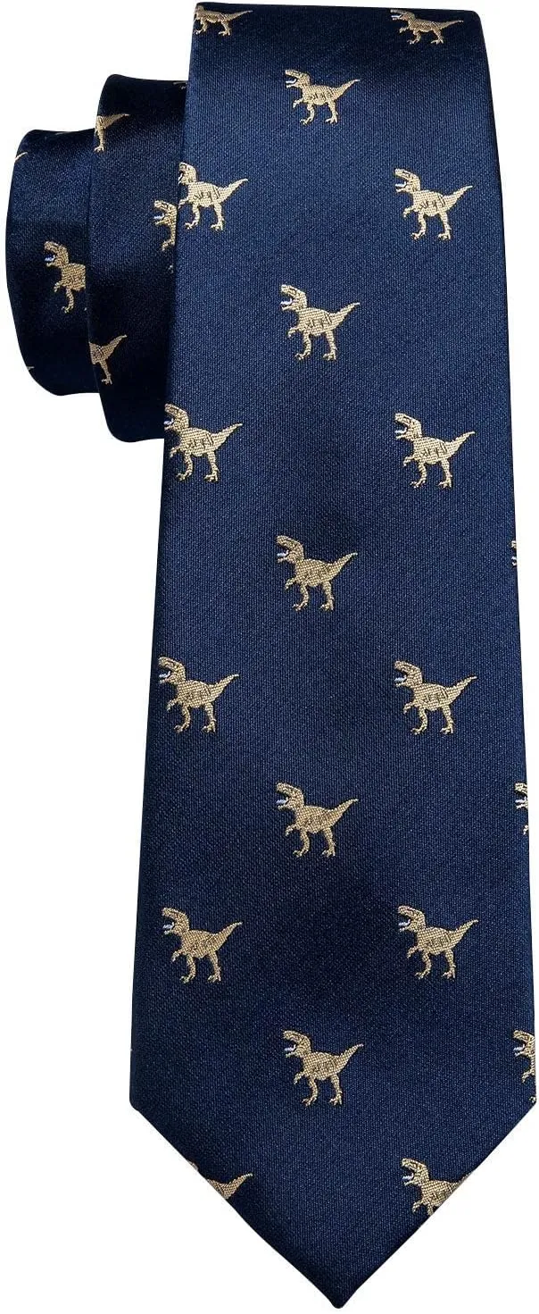 Barry.Wang Fun Animal Ties for Men Designer Handkerchief Cufflink WOVEN Casual Necktie Set Festival