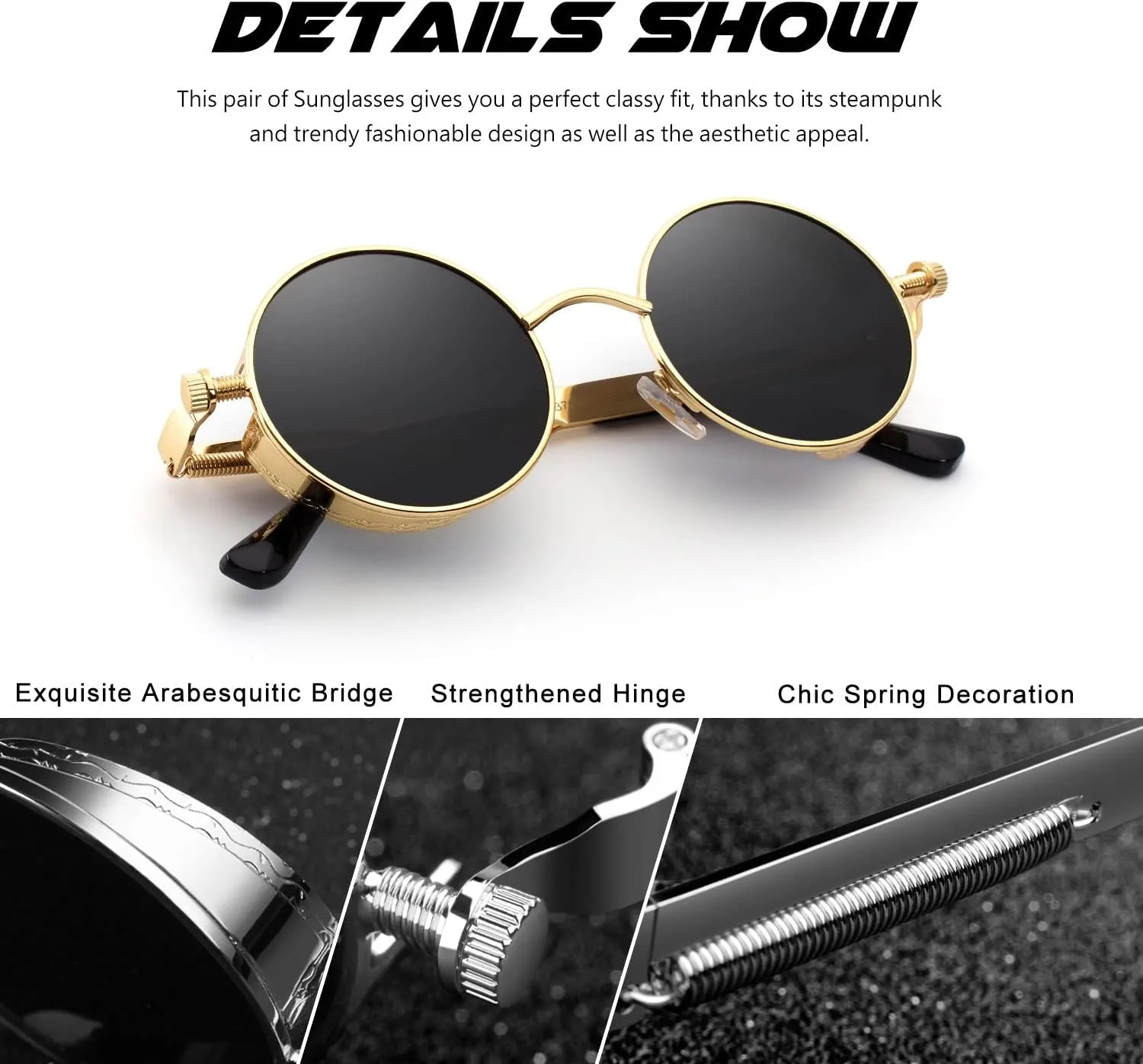 CGID Retro Steampunk Round Polarized Sunglasses Men Womens Metal Circle Frame UV400 Protection E72