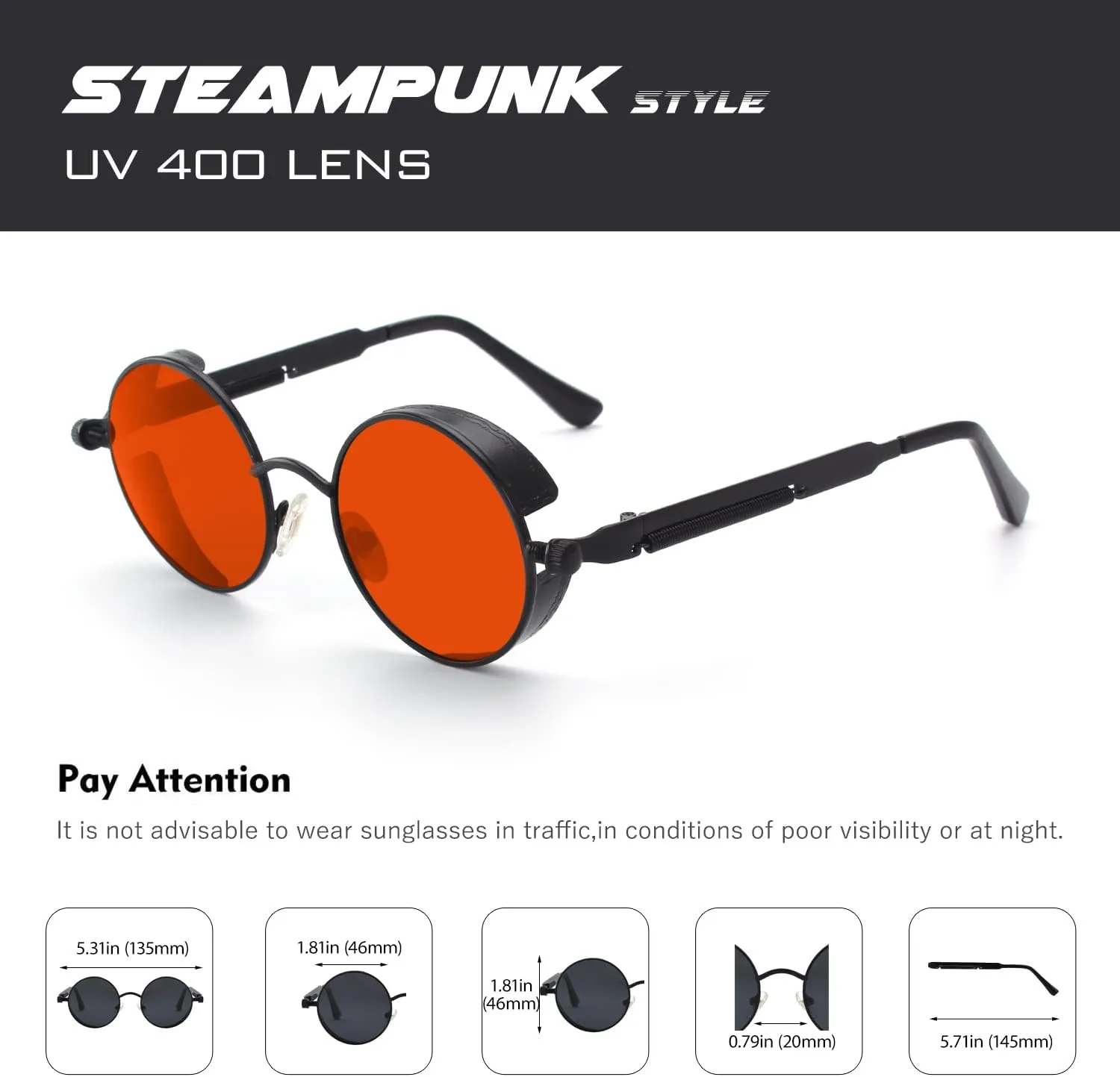 CGID Retro Steampunk Round Polarized Sunglasses Men Womens Metal Circle Frame UV400 Protection E72