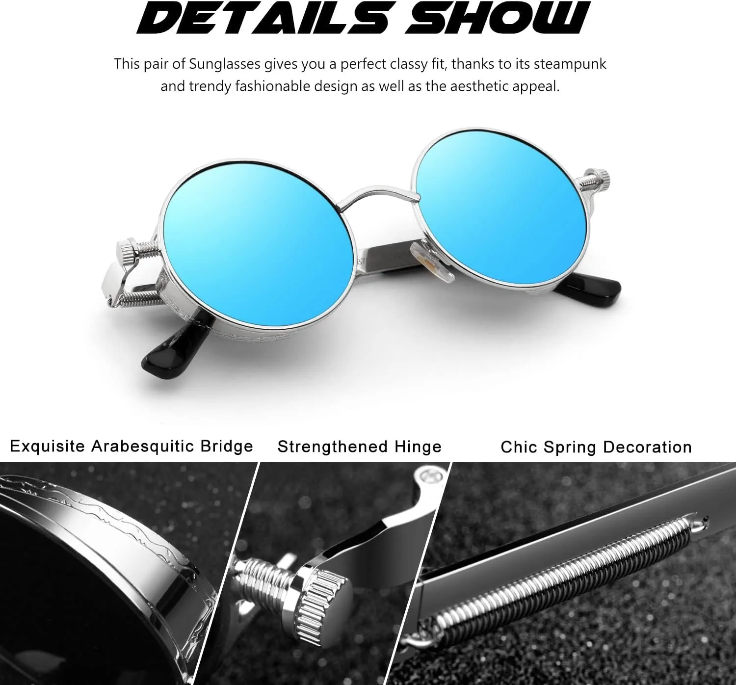 CGID Retro Steampunk Round Polarized Sunglasses Men Womens Metal Circle Frame UV400 Protection E72