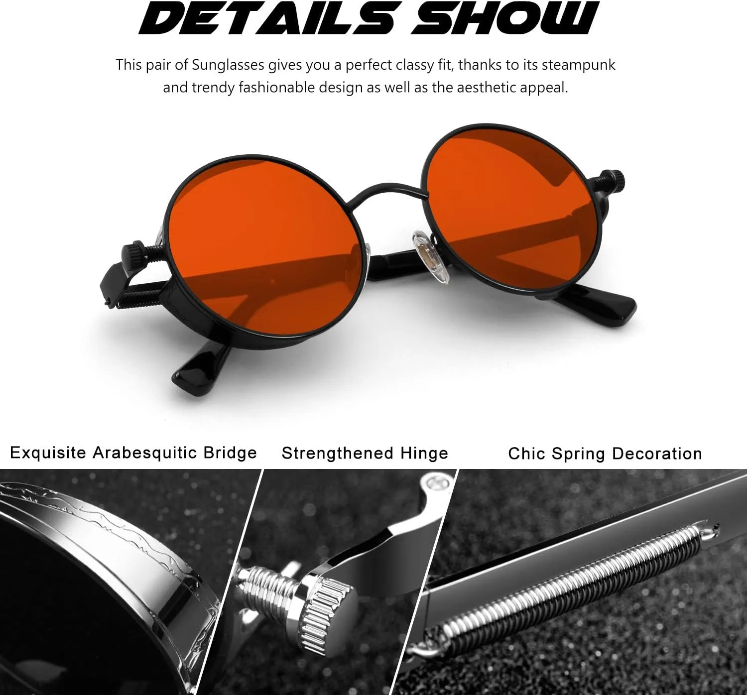 CGID Retro Steampunk Round Polarized Sunglasses Men Womens Metal Circle Frame UV400 Protection E72