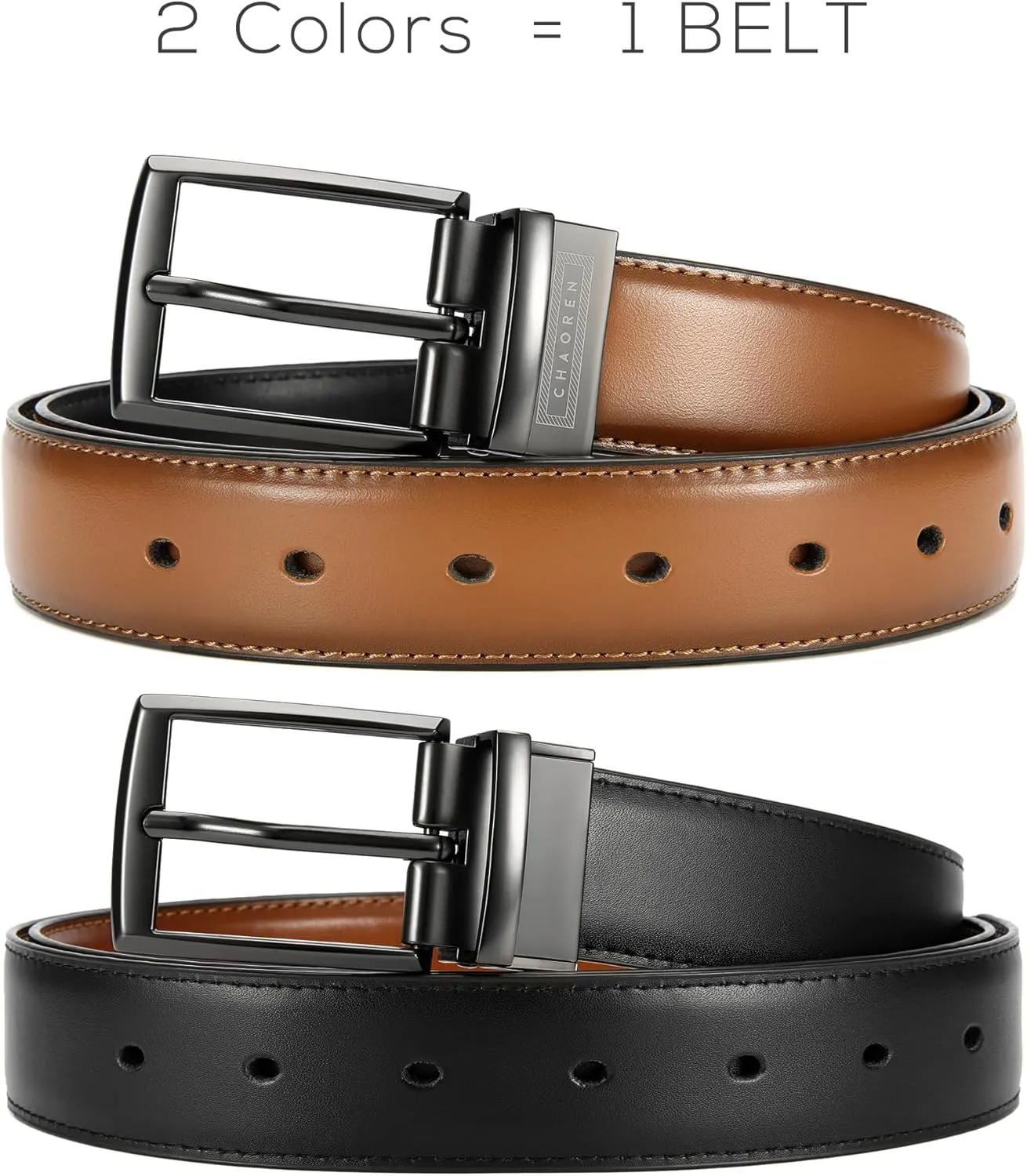 CHAOREN Boys Belt, Most Size Kids 1 1/4" Dress Reversible Belt for Youth - One Leather Belt Two Style
