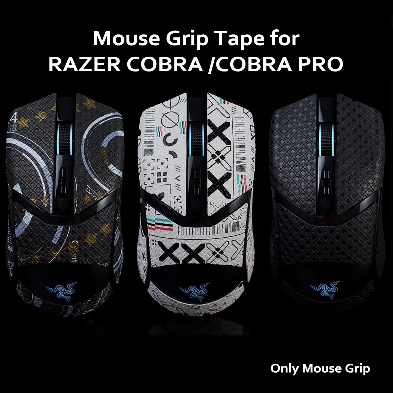 Grip Tape for Razer Cobra/Cobra Pro - Anti-Slip,Enhanced Control, Suck Sweat,Soft Leather,Full Coverage,Improves FPS Gaming Grip [Pre-Cut] Cartoon Gray
