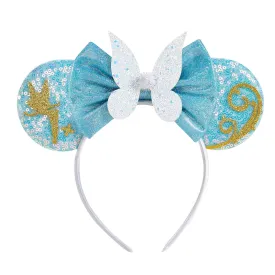 LYLIN Mouse Ears Headband, Princess Mouse Ears with Sparkly Bow for Women Girls, Blue Mouse Ears Hair Accessories for Birthday Parties Cosplay Accessories Party Decorations (Butterfly)