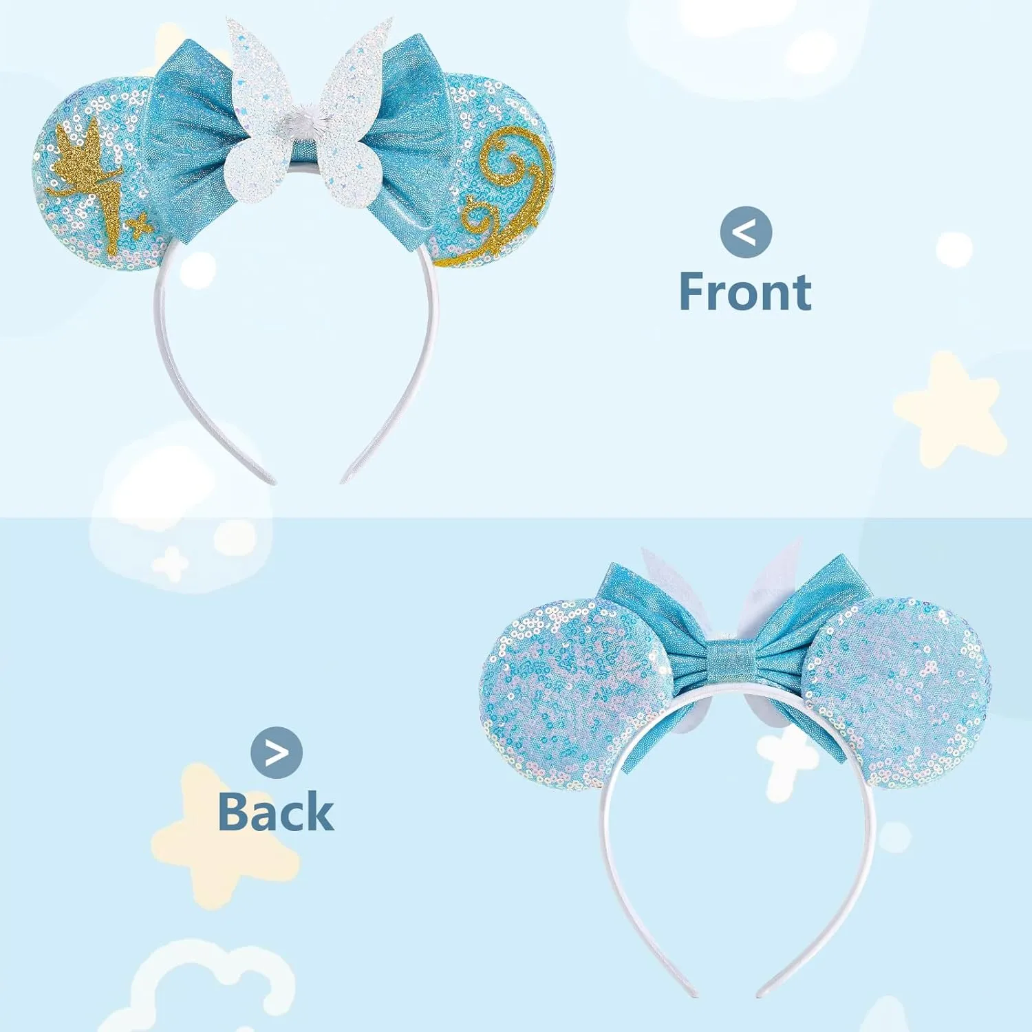 LYLIN Mouse Ears Headband, Princess Mouse Ears with Sparkly Bow for Women Girls, Blue Mouse Ears Hair Accessories for Birthday Parties Cosplay Accessories Party Decorations (Butterfly)