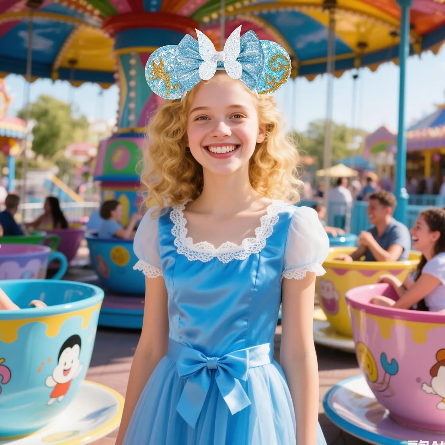 LYLIN Mouse Ears Headband, Princess Mouse Ears with Sparkly Bow for Women Girls, Blue Mouse Ears Hair Accessories for Birthday Parties Cosplay Accessories Party Decorations (Butterfly)