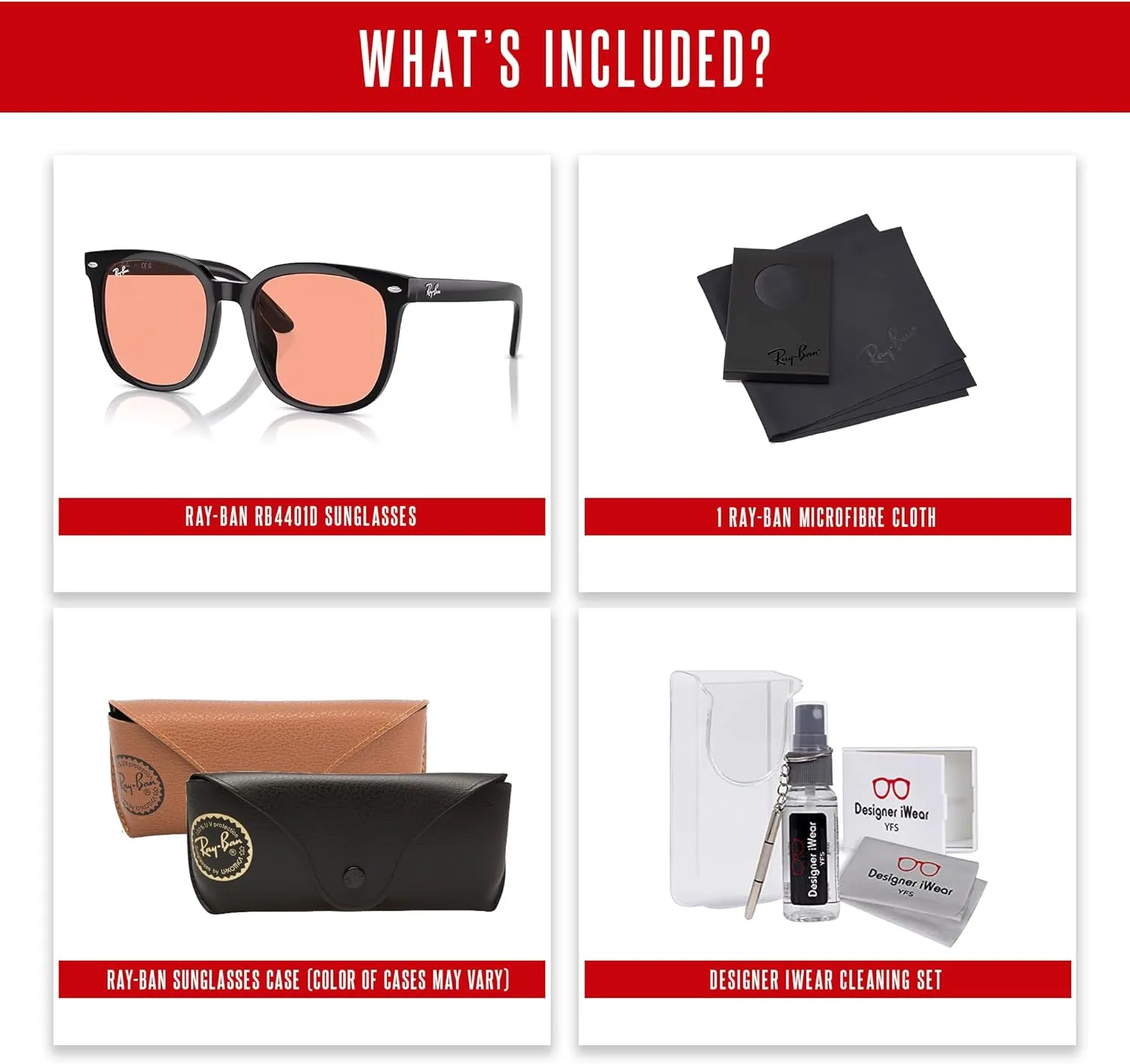 Ray-Ban RB4401D Square Sunglasses for Men for Women   BUNDLE With Designer iWear Complimentary Eyewear Kit