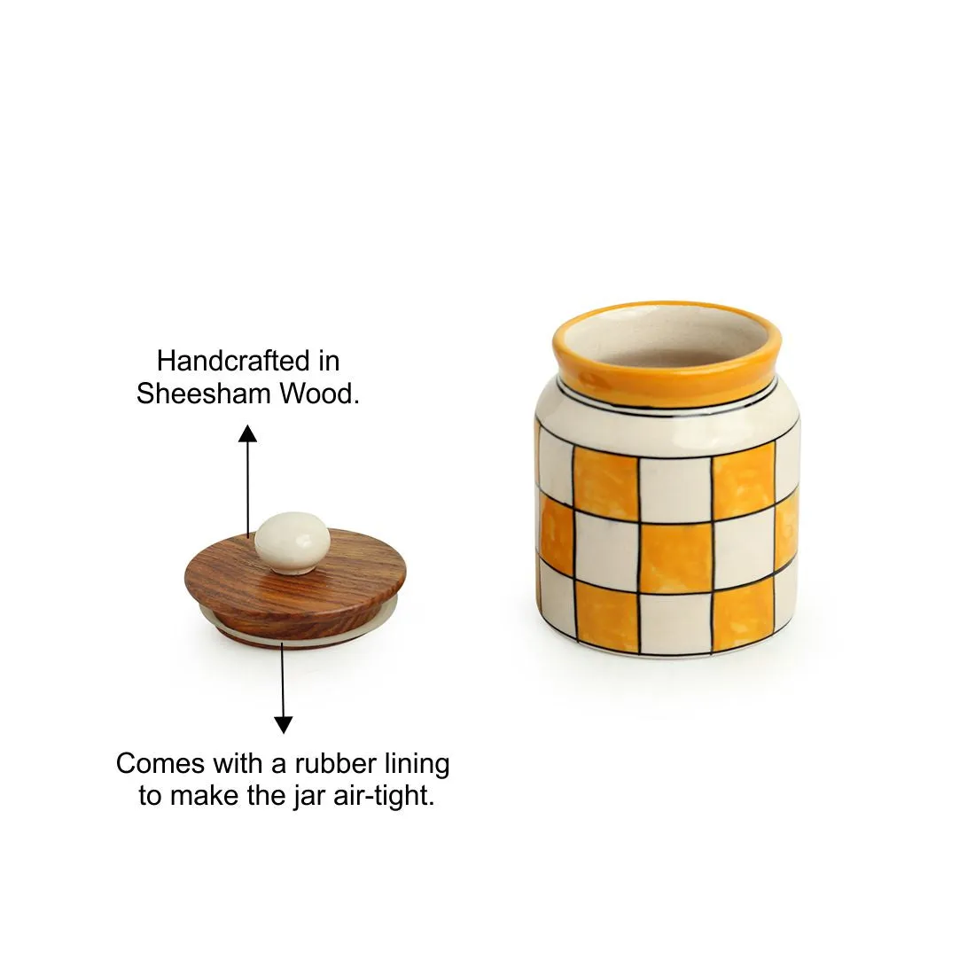 'Shatranj Checkered' Handpainted Multi-Purpose Storage Jar & Container in Ceramic (Airtight, 410 ML, 5.2 Inch)