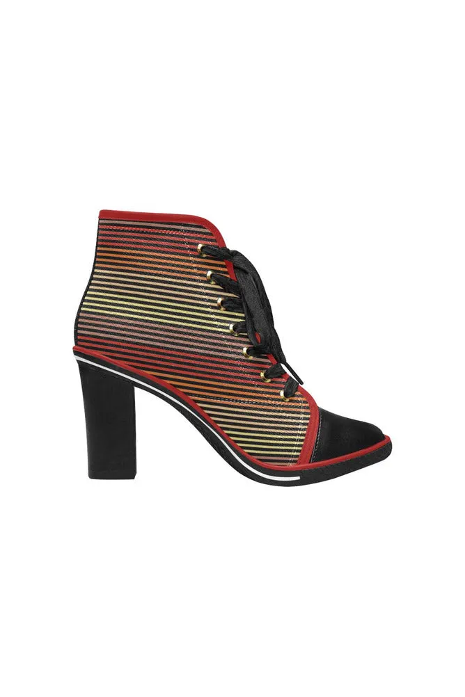 Spectral Lines Women's Lace Up Chunky Heel Ankle Booties (Model 054)