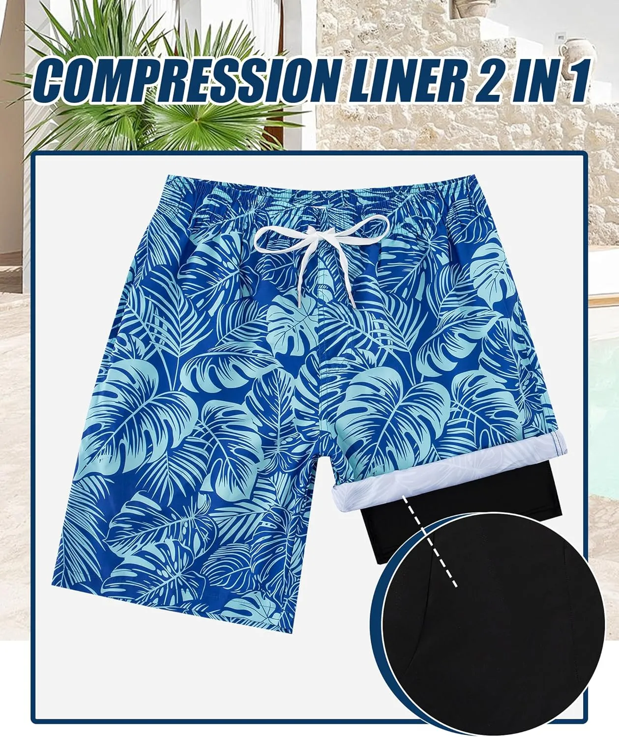 UNICOMIDEA Men Swim Trunks with Compression Liner 9 Inch Long Board Shorts