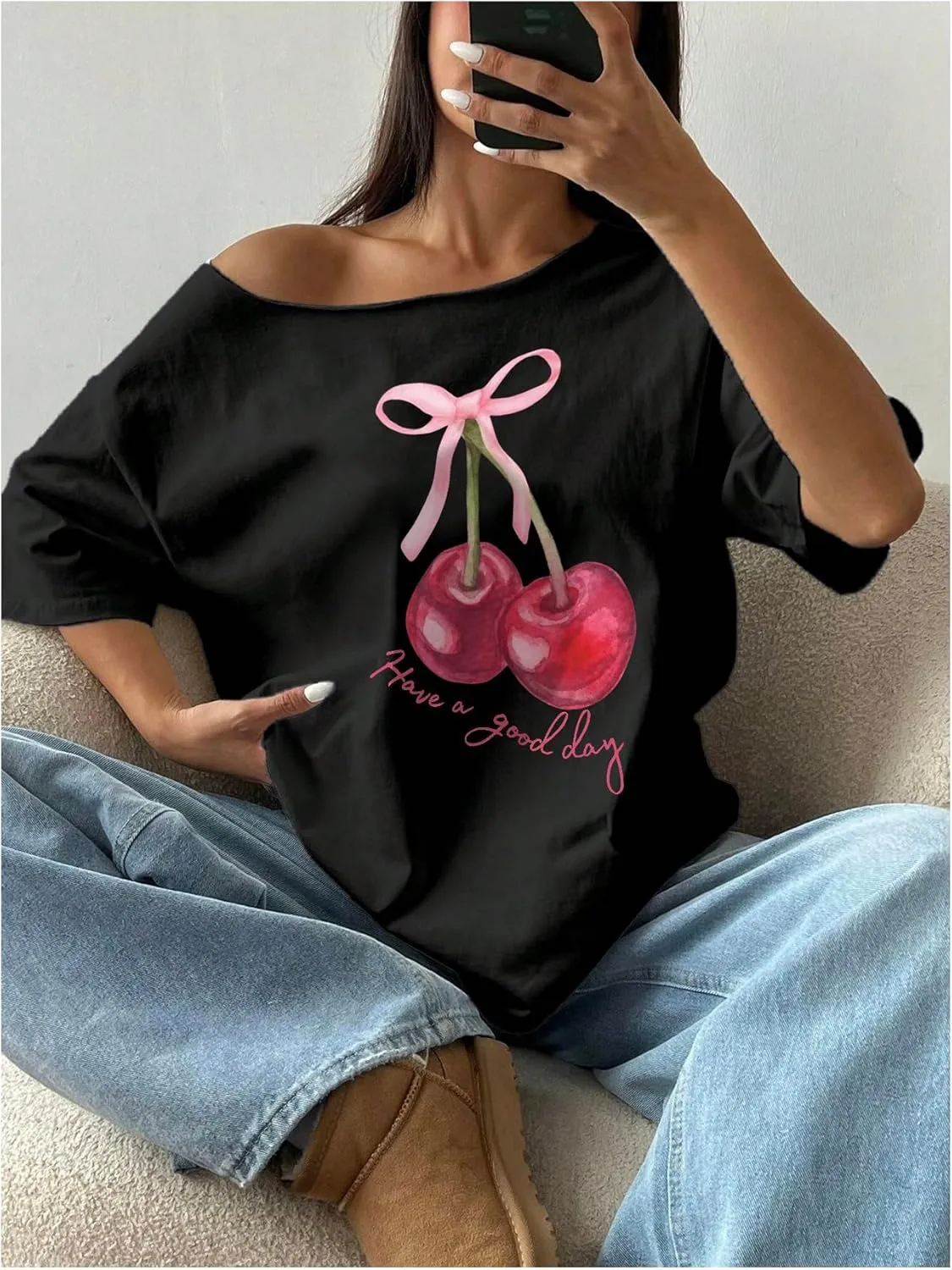 Women's Off The Shoulder Tops Floral Graphic Oversized Tshirts Shirts Y2k Summer Tops Trendy