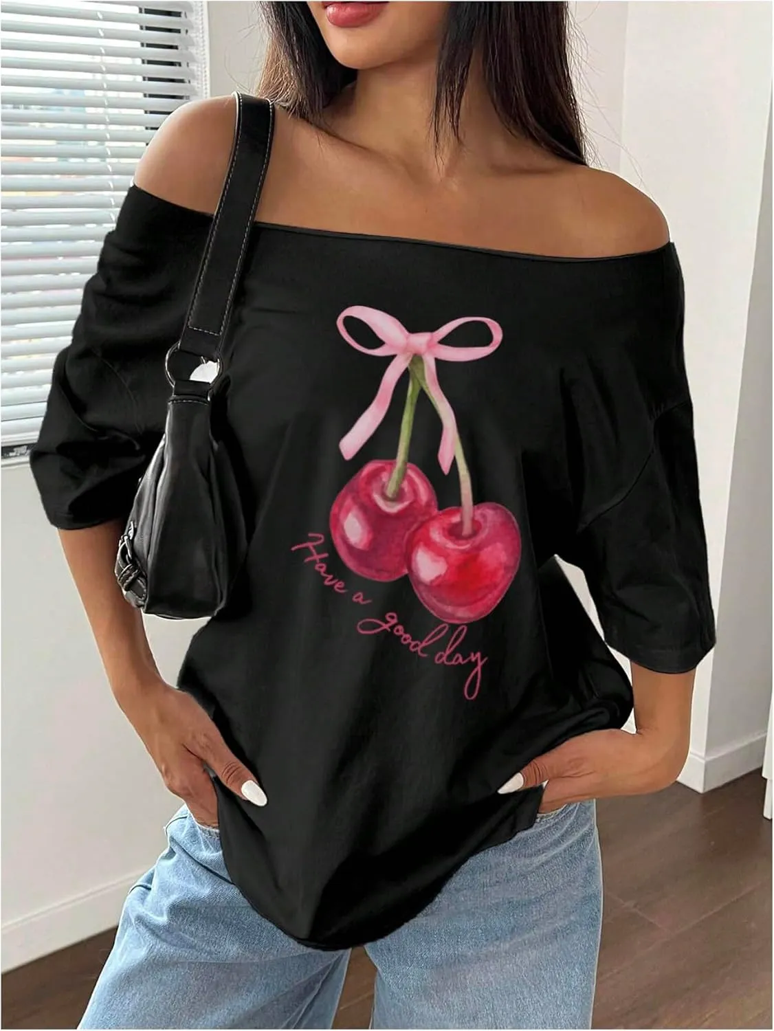Women's Off The Shoulder Tops Floral Graphic Oversized Tshirts Shirts Y2k Summer Tops Trendy