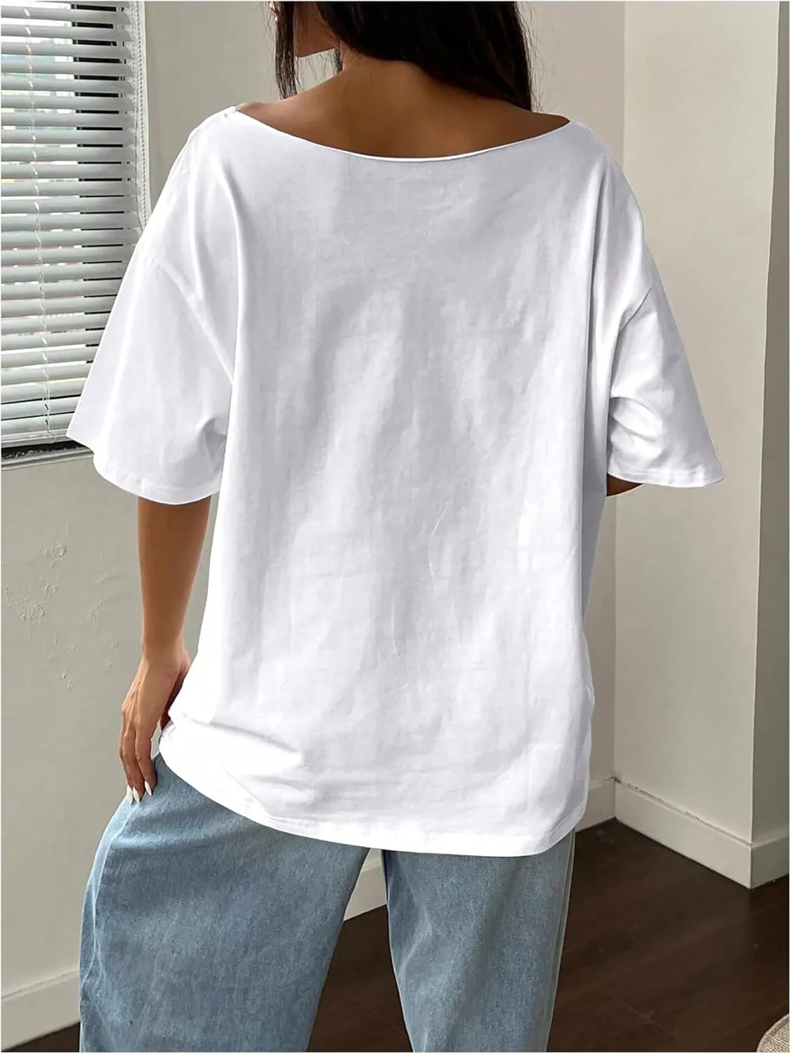 Women's Off The Shoulder Tops Floral Graphic Oversized Tshirts Shirts Y2k Summer Tops Trendy